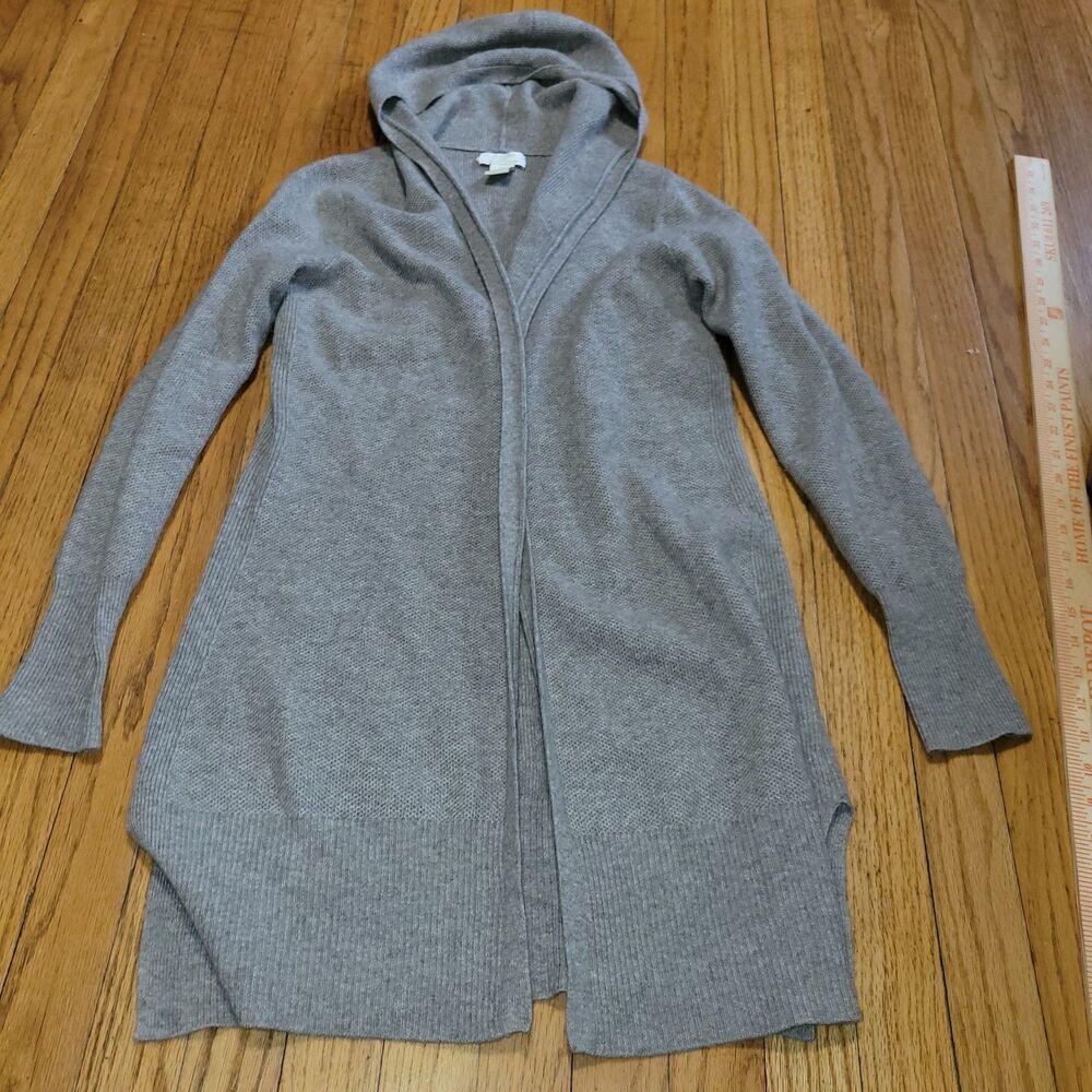 St. Tropez West 2-Ply Gray Cashmere Open Cardigan  Size S Hood